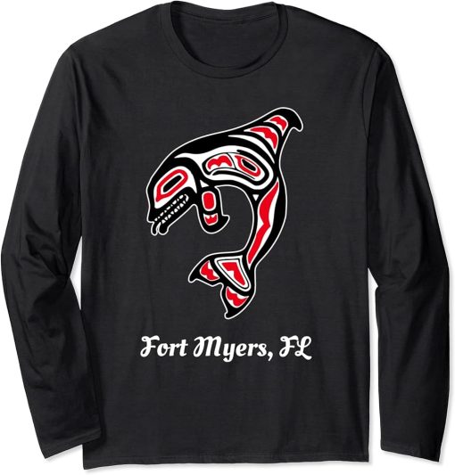 Native American Fort Myers Florida Red Orca Killer Whale Long Sleeve T-Shirt