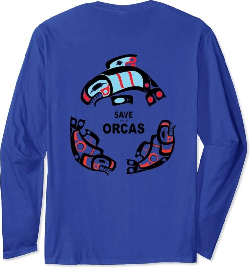 Save the Orcas - NW Coast Indian Style Formline Design Long Sleeve T-Shirt