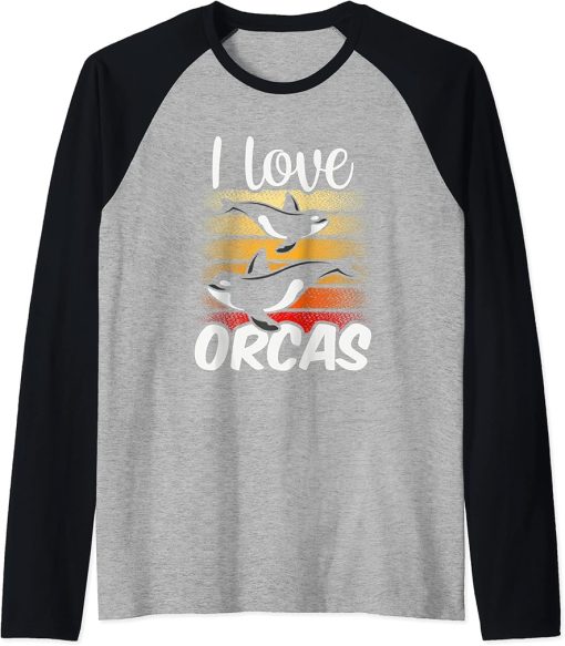 I Love Orcas Sea Protect Whale Orca Raglan Baseball Tee