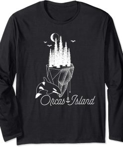 Orcas Island Minimalist San Juan Islands Orca Whale Forest Long Sleeve T-Shirt